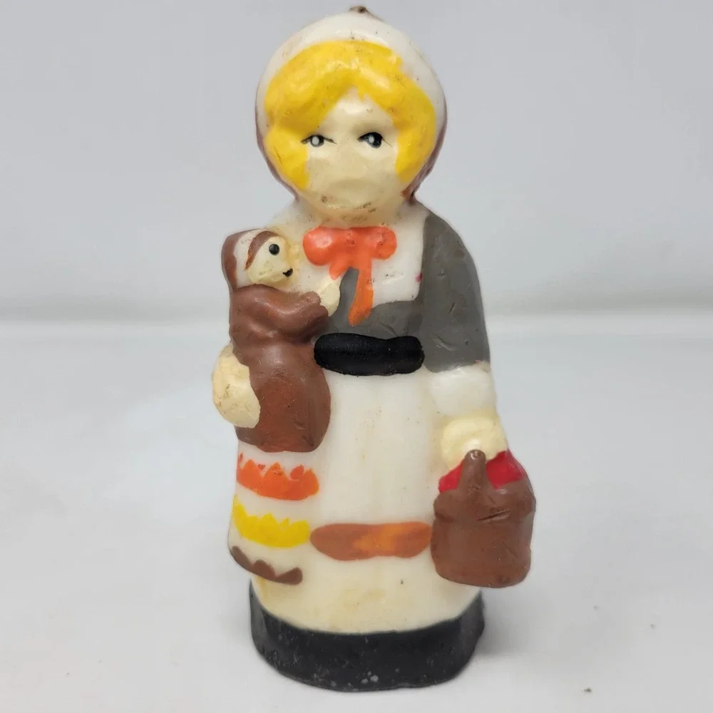 Vintage‎ Thanksgiving Pilgrim Man Woman and Turkey Figural Candle Set of 4